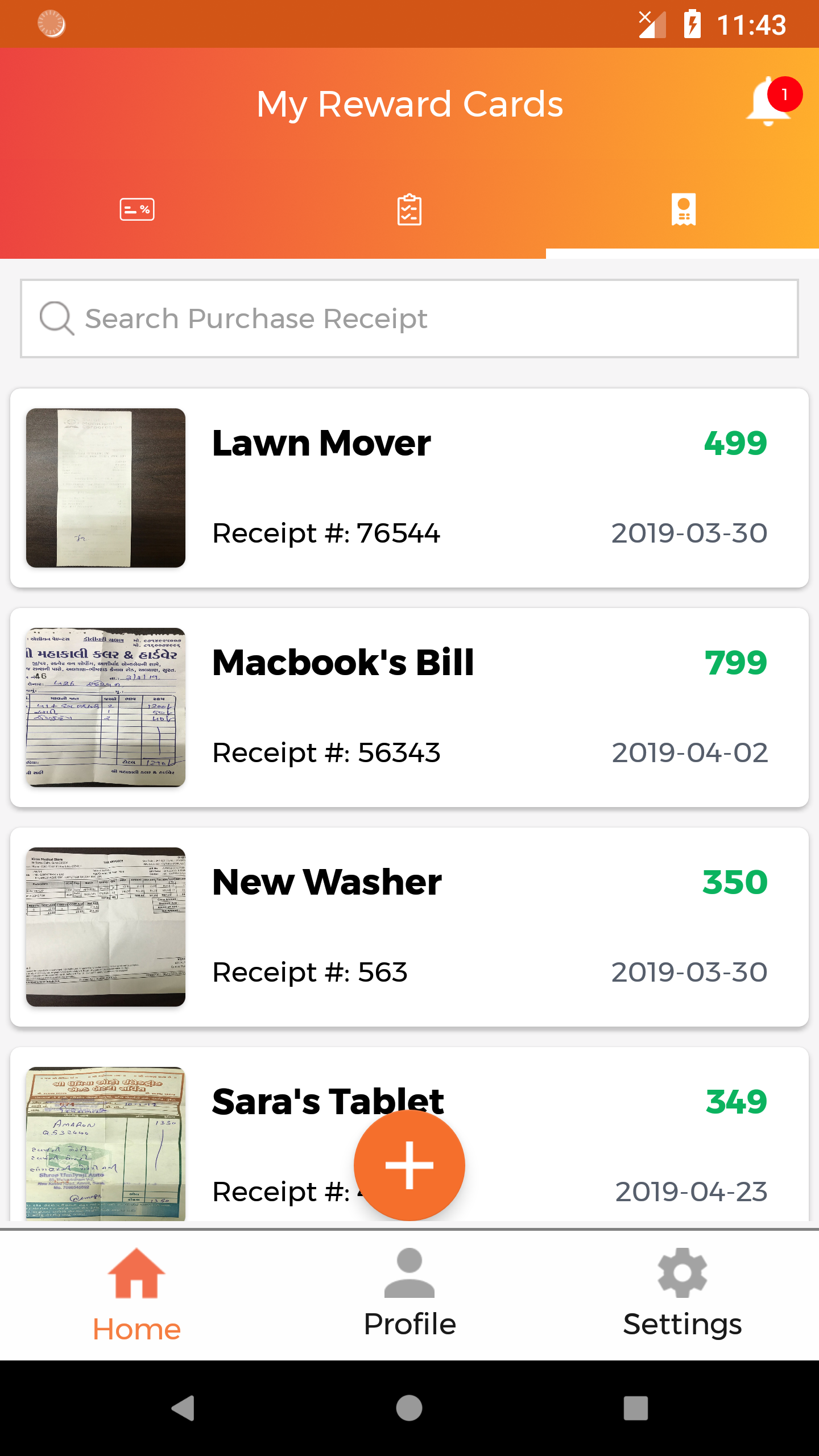 Store your Purchase Receipts in Reward Cards App! Reward Cards